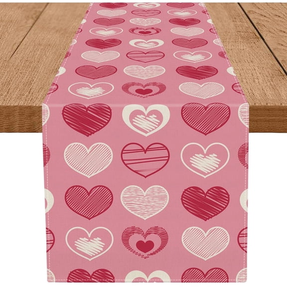 Valentines Day Table Runner Pink Love Hearts Kitchen Dining Table Holiday Anniversary Indoor Home Party Decorations 13x108 Inch