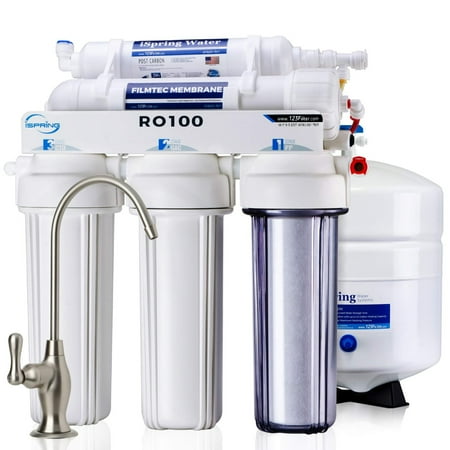 

iSpring RO100 Under Sink 5-Stage Reverse Osmosis Drinking Water Filtration System High Capacity 100 GPD Fast Flow 1:1 Pure to Waste Ratio US Made Filters