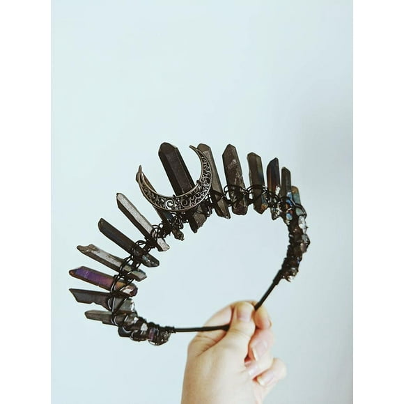 Serre-Tête Couronne en Cristal de Quartz Fait Main pour Femmes Sorcière Strass Gothique pour Fiançailles Fête Fée Anniversaire