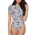thumbnail image 1 of Kdxio I Love USA Imprimé Justaucorps à Manches Courtes pour Femmes Col Rond Modal Doux Confortable Ajustement Aguichant Haut-Moyen, 1 of 7