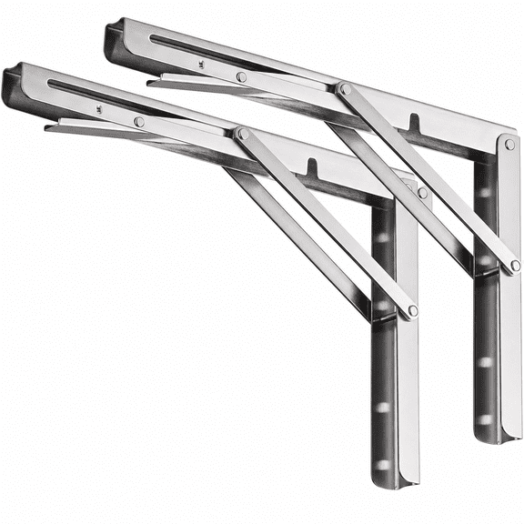 Lorvess 10 inch Folding Shelf Bracket, Heavy Duty Stainless Steel Collapsible Wall Mount Support Bracket, Foldable Triangle Bracket for DIY Table Workbench, 2-Pack