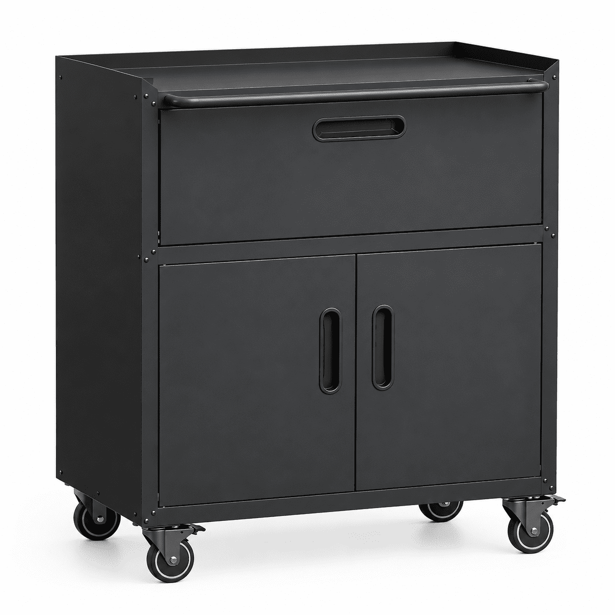 IKIMI Rolling Tool Cabinet with Drawer and Lockable Doors, Metal Garage Storage Cabinet with Wheels and Adjustable Shelf, Black