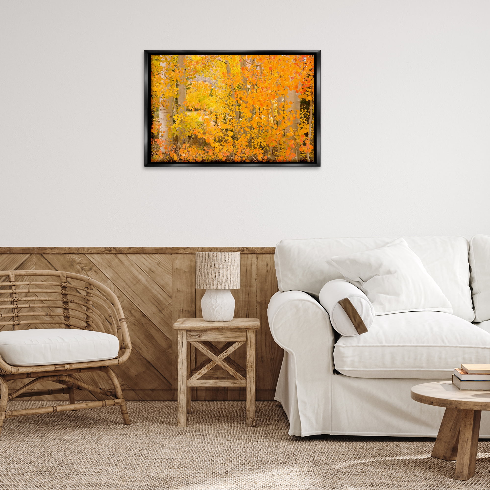 Stupell Industries Dense Birch Foliage Plants & Flowers Photography Black Floater Framed Canvas Art Print Wall Art, 31 x 21