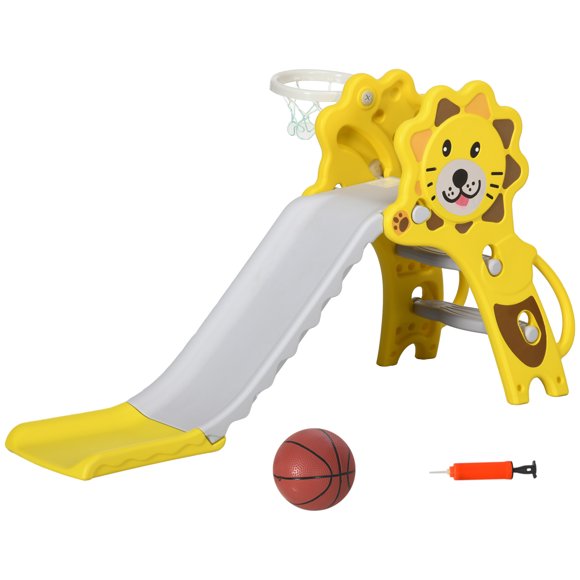 CoSoTower Glissoire 3 en 1 pour Tout-Petits, Ensemble de Jeu de Glissade pour Enfants avec Panier de Basketball, Grimpeur, pour 18-36 Mois, Jaune