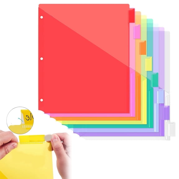 8 Pack 3 Hole File Folders with Double Transparent Pockets Loose Leaf Divider Pages Plastic Document Organizer for Office