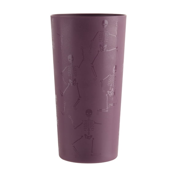 Mainstays 26 Ounce Round Plastic Etched Skeleton Tumbler, Purple