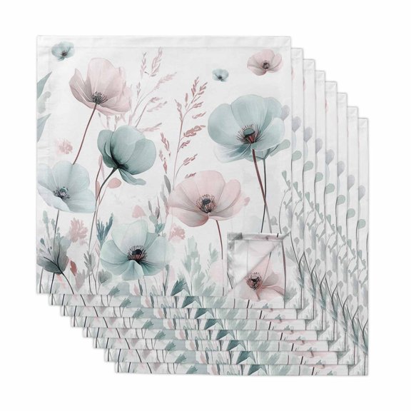 Teal Pink Spring Floral Cloth Napkins, Summer Botanical Watercolor Washable and Reusable Dinner Napkins Set of 8, Table Napkin for Kitchen Party Birthday Wedding Hotel Housewarming 20"x20"