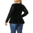 thumbnail image 3 of Agnes Orinda Women's Plus Size Tops Polka dots Peplum Sheer Sleeve Velvet Fall Winter Blouse 2X Black, 3 of 6