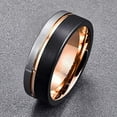 thumbnail image 2 of 8mm Rose Gold Groove Tungsten Rings for Men Women Two/Three-Tone Wedding Bands Black Brushed Finish Comfort Fit Size 6-15, 2 of 6