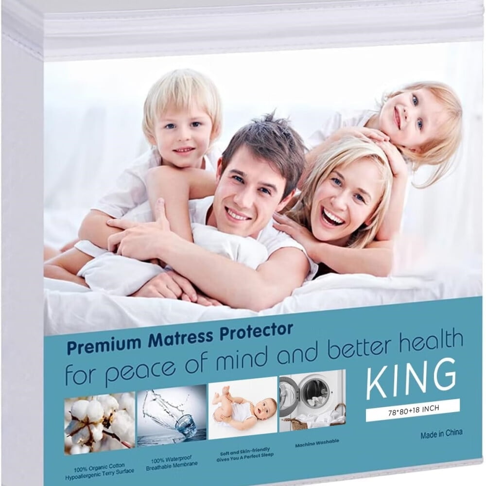 Waterproof Mattress Pad Protector 100% Organic Cotton Hypoallergenic Breathable Mattress Pad Cover,Deep Pocket