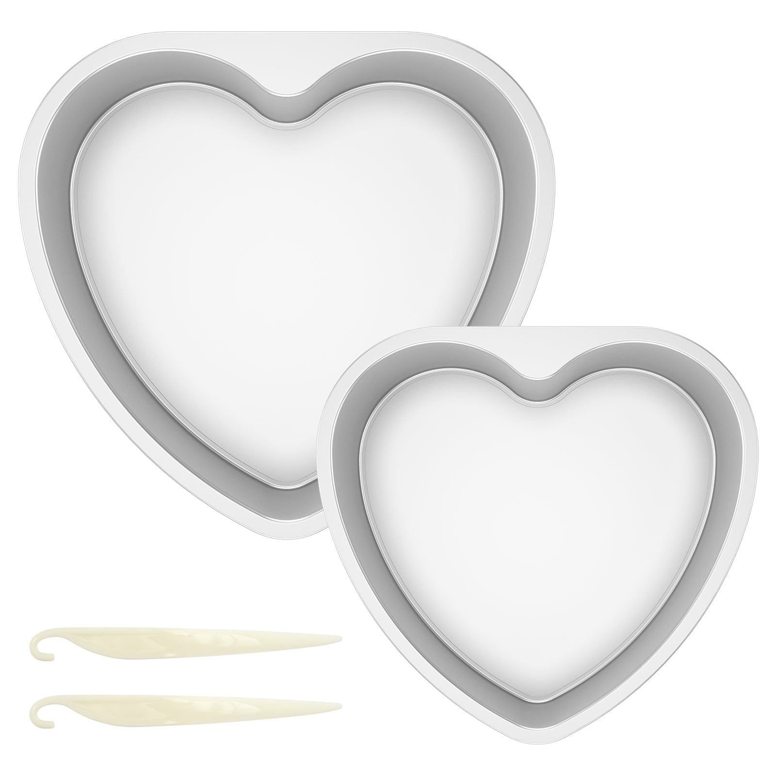 2 Pcs Heart Cake Pan with Removable Bottom 8inch + 10inch Aluminum Alloy Heart Shaped Cake Pan for Baking with 2 Release Knives