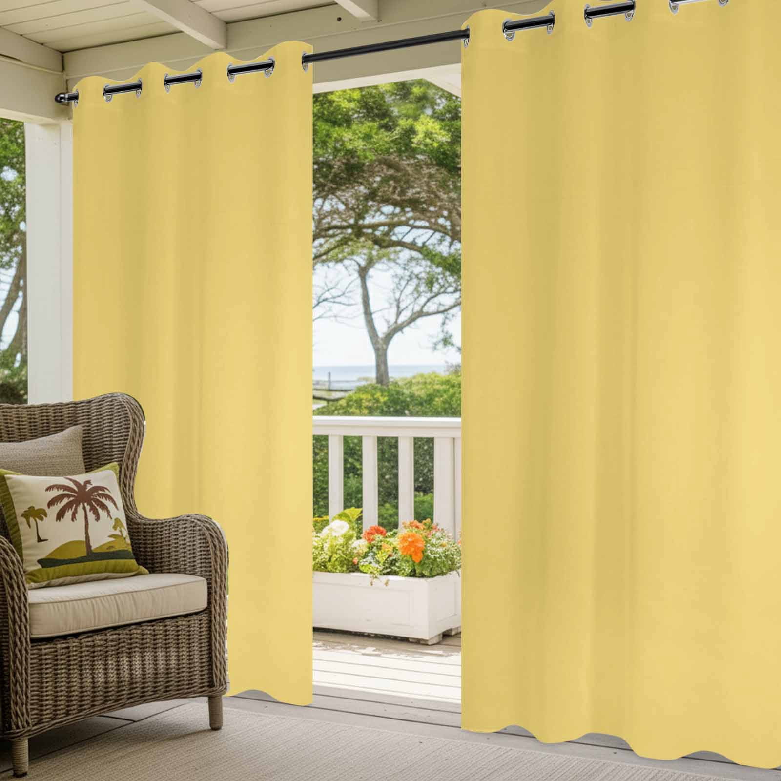 Yellow Outdoor Curtains for Patio, Modern Solid Color Sunshade Privacy Drapes Grommet Waterproof Outside Curtains for Porch/Cabana/Balcony 54"x 108", 1 Panel