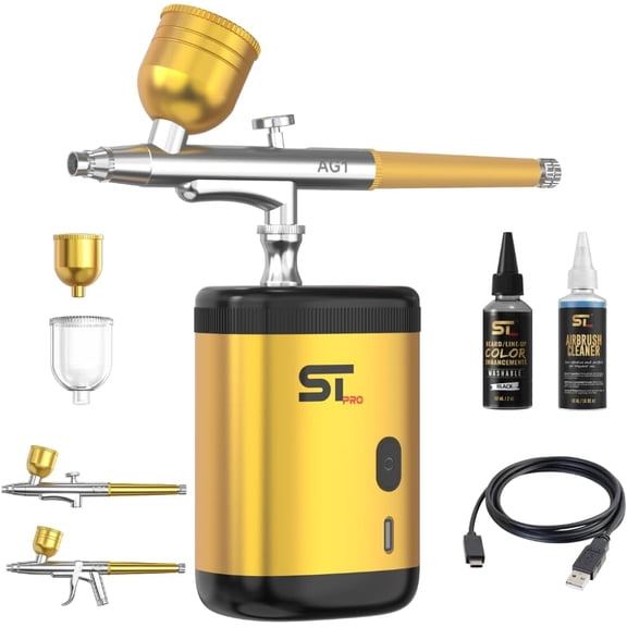 Supreme Trimmer Barber Airbrush Kit Cordless Hair and Beard Enhancement System with Ink Cleaning Solution 2 Style Triggers for Thinning Hair Natural Texture Fuller Looking Hair - AG1
