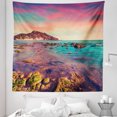 thumbnail image 1 of Beach Tapestry, Colorful Spring Season Bay Ocean Aquatic Waters Reef Rocks Sunset Scenery, Fabric Wall Hanging Decor for Bedroom Living Room Dorm, 5 Sizes, Coral and Multicolor, by Ambesonne, 1 of 1