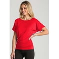thumbnail image 3 of 2201 Women's Solid Short Sleeve Boat Neck Dolman Top With Side Shirring Red L, 3 of 4