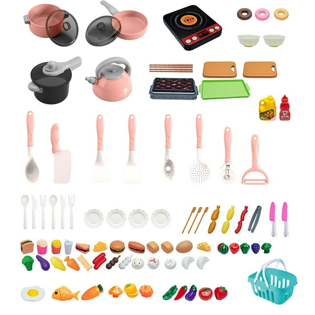VWRXBZ Kids Play Kitchen Set Pretend Cutting Toy with Realistic Safe Dishes Utensils and Cookware Educational Toy for Toddlers Children Preschool Learning Activities & Educational Toys
