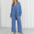 thumbnail image 4 of Pantalones Blusa de mujer Top Pantalones largos Estilo elegante Traje de vacaciones de pierna ancha (Azul L) Kuymtek Azul T L para Mujer, 4 of 7