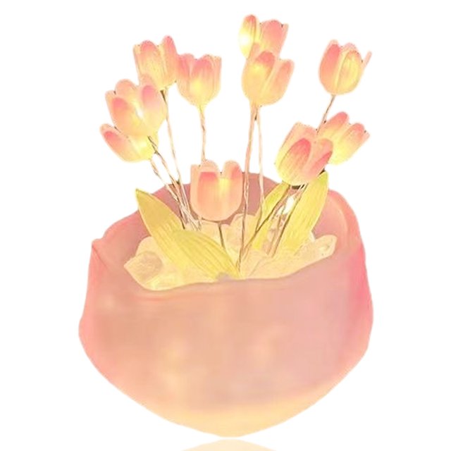 Luz nocturna de tulipán de bricolaje, luz nocturna en maceta de mini tulipán, luz nocturna decorativa de iluminación de escritorio, luz de sueño para dormitorio (9 flores)