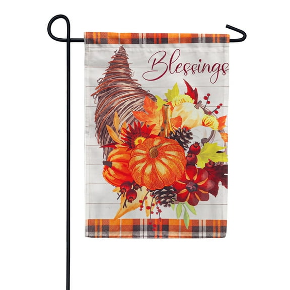 Evergreen Linen Garden Flag - Cornucopia Blessings, 12.5 x 18 inch Seasonal Yard Outdoor Decorative Double Sided Flag