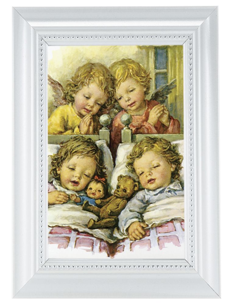 Guardian Angel Picture Framed Wall Art Decor Small, Pearlized Fluted
