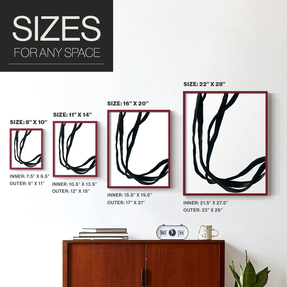 Onyx Ribbon II in Red Solid Wood 11 x 14 Framed Print