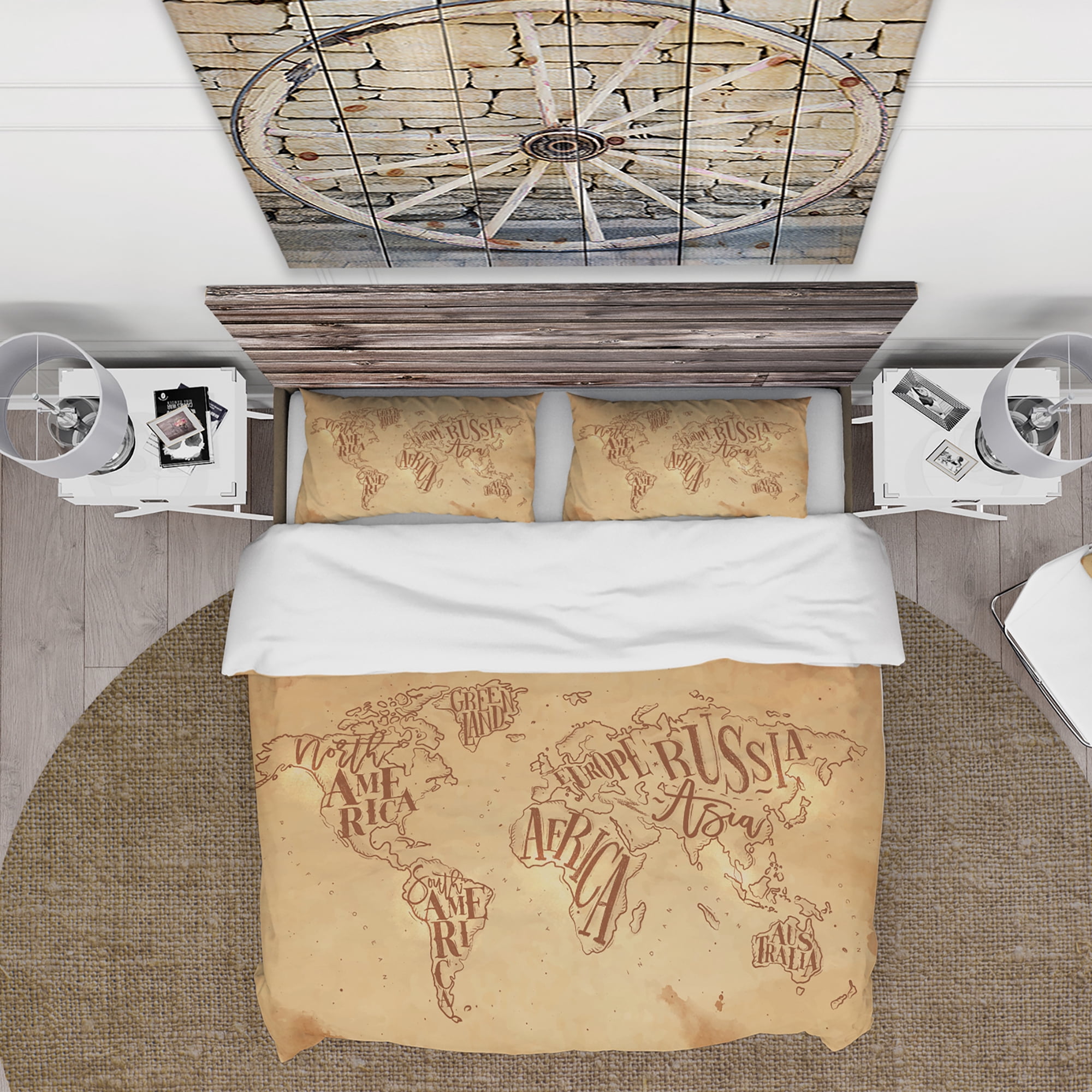 Designart 'Vintage Worldmap in Chalk Background' Maps Duvet Cover Set