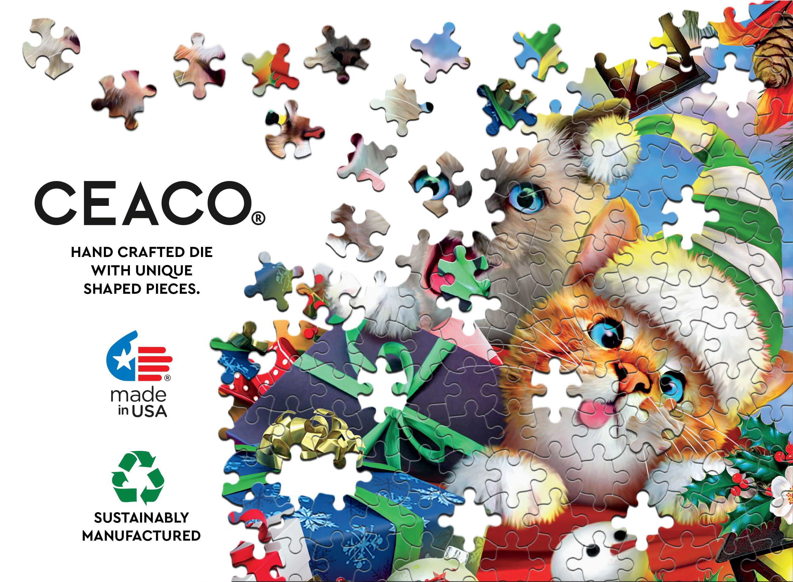 Ceaco Holiday Cats Selfies (Howard Robins) 500 Piece Interlocking Jigsaw Puzzle