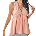 thumbnail image 1 of Chaleco superior de color sólido con cuello en V de encaje sin mangas de verano casual de moda para mujer Pompotops lopia999500, 1 of 8