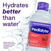Pedialyte Essential Rehydration Electrolyte Drink, Strawberry, 1 Liter, Pack of 8
