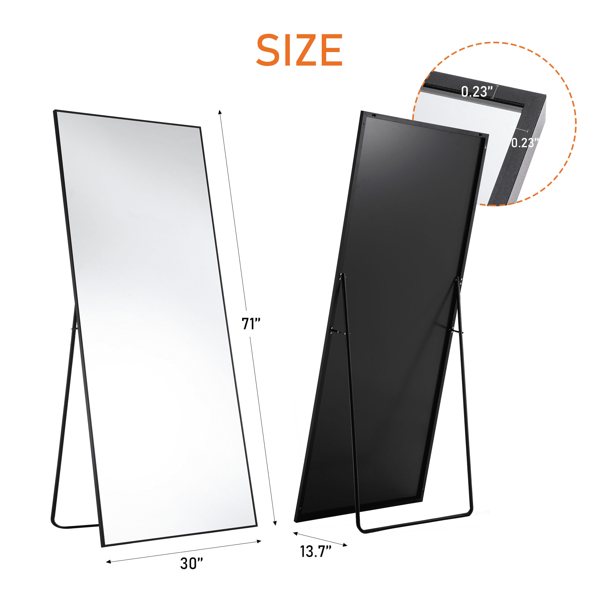 MAYEERTY 63"x20" Rectangular Full-Length Mirror - Floor Standing Full-Body Mirror, Black