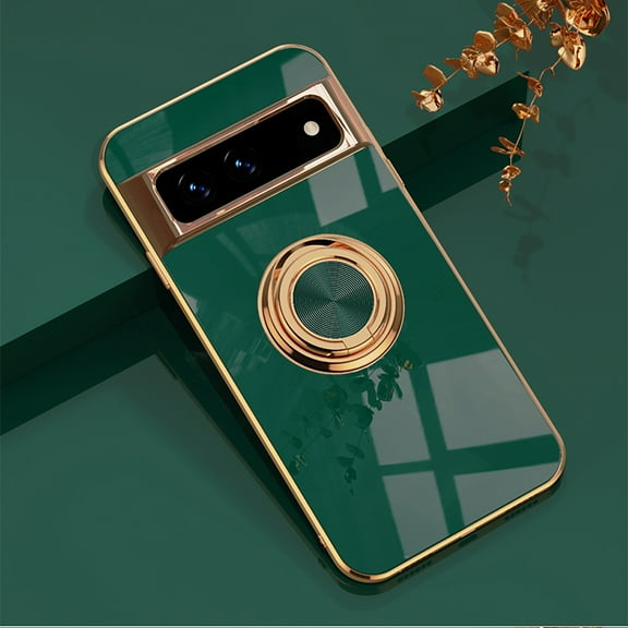 Dteck for Google Pixel 7 Case with Ring Kickstand, Magnetic Compatible Car Mount, Soft TPU Shockproof Electroplated Protective Phone Case for Google Pixel 7, Green