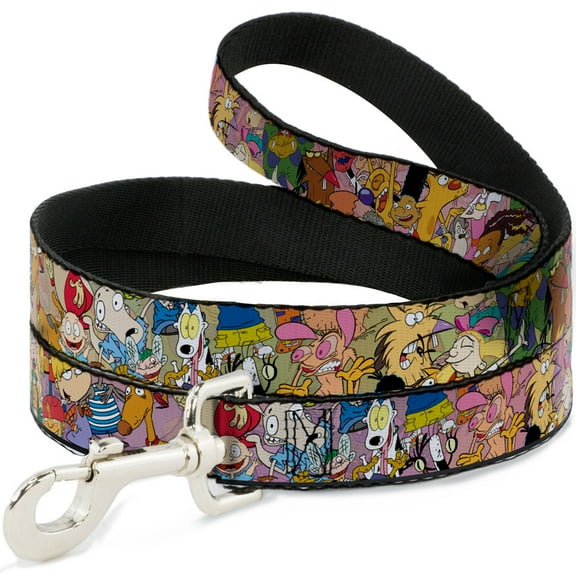 Nickelodeon Pet Leash, Dog Leash, Nick 90s Rewind Character Mash Up Collage Pinks, 6 Feet Long 1.0 Inch Wide