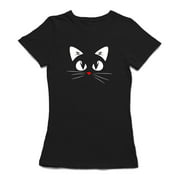 Kawaii Anime Cat Graphic Women's Black T-shirt