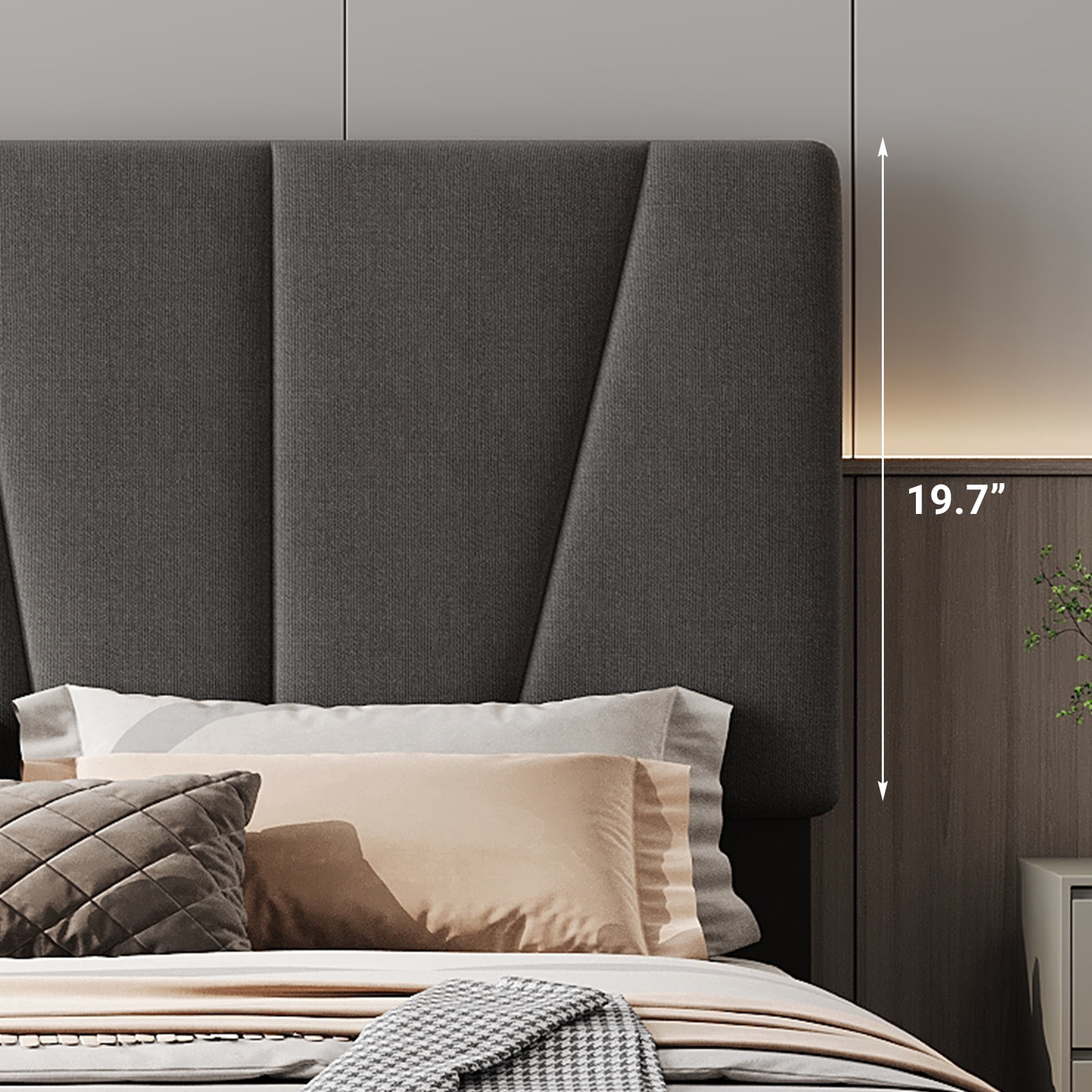 Shininglove Queen Size Platform Bed Frame, Linen Upholstered Bed Frame with Headboard, Modern Mattress Foundation with Wooden Slats Supports for Twin Bed, No Box Spring Needed, Dark Gray