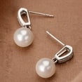 thumbnail image 3 of GKNET Women 925 Silver 8mm Pearl Dangle Drop V Shape Crystal CZ Stud Earrings Jewelry, 3 of 4