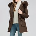 thumbnail image 4 of Breezora Women Hooded Drawstring Down Coat Windproof Lightweight Jacket With Two Pockets Long Sleeve Spring Outerwear M Size Coffee, 4 of 9