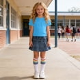 thumbnail image 5 of Cethrio Girls Cotton Outfit Sets, 3 Piece Short Sleeve Summer T-shirts Skirts and Socks Set Blue Size 5T, 5 of 7