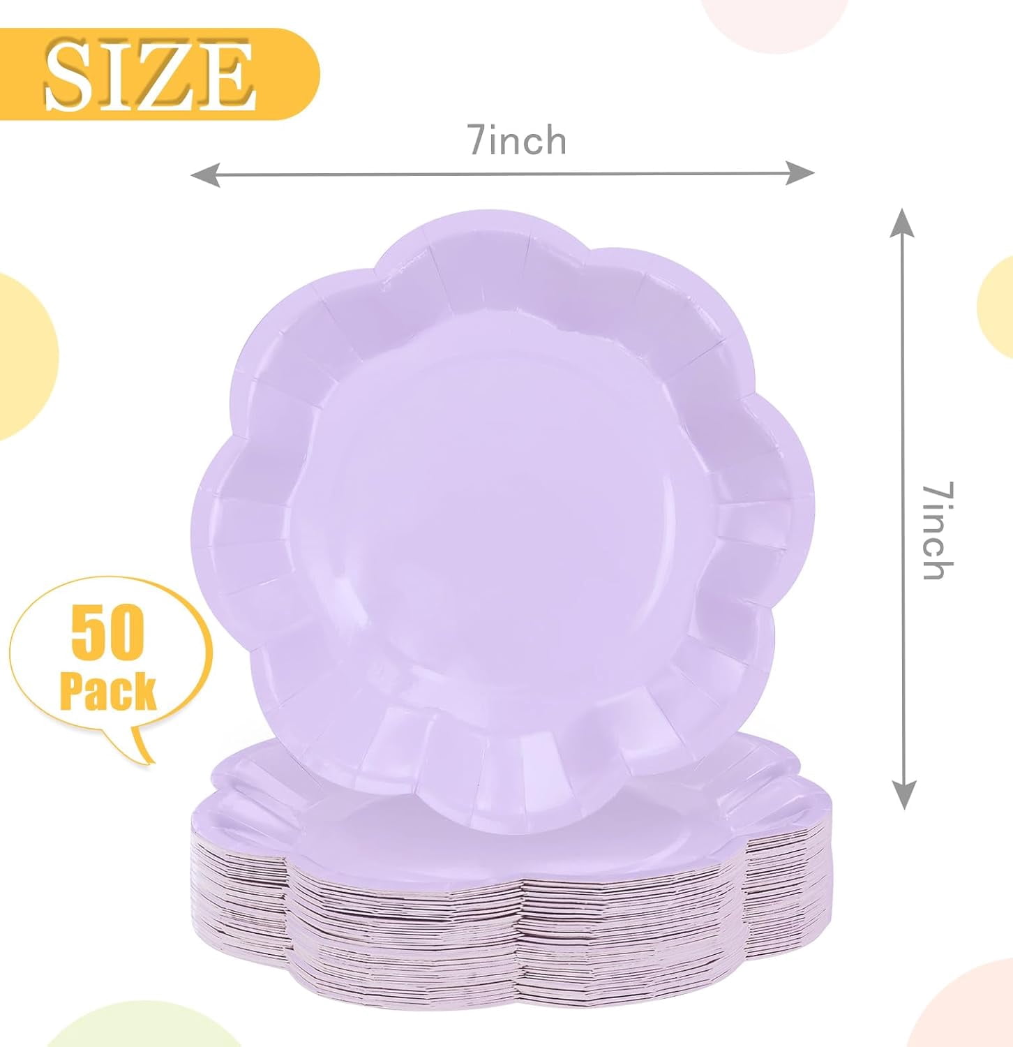 50 PCS Light purple Paper Plates 7 Inch Scalloped Dessert Plates Lavender Disposable Plate for Party Dinner Wedding Baby Shower Birthday Purple Cake Plate