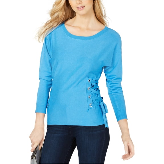 I.N.C Womens Lace up Pullover Sweater, Blue, Petite, PXL