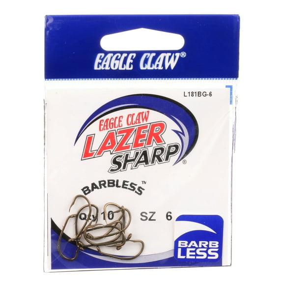 Eagle Claw Lazer Sharp Barbless Baitholder Fishing Hook, Bronze