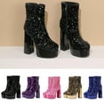 thumbnail image 6 of Lovskoo 2024 Women's Ankle Boots Pointed Toe Chunky Heel Oversized Fall Winter Nightclub Water Proof Platform Sequins Thick High Heels Short Boots Gold, 6 of 6