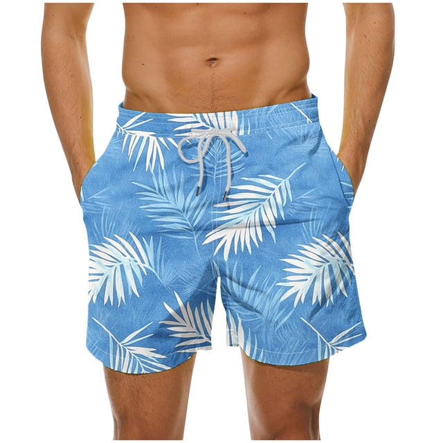 Men's Shorts Casual Hawaiian Print Swim Shorts, Quick-Dry Polyester with Mesh Lining for Beach & Pool