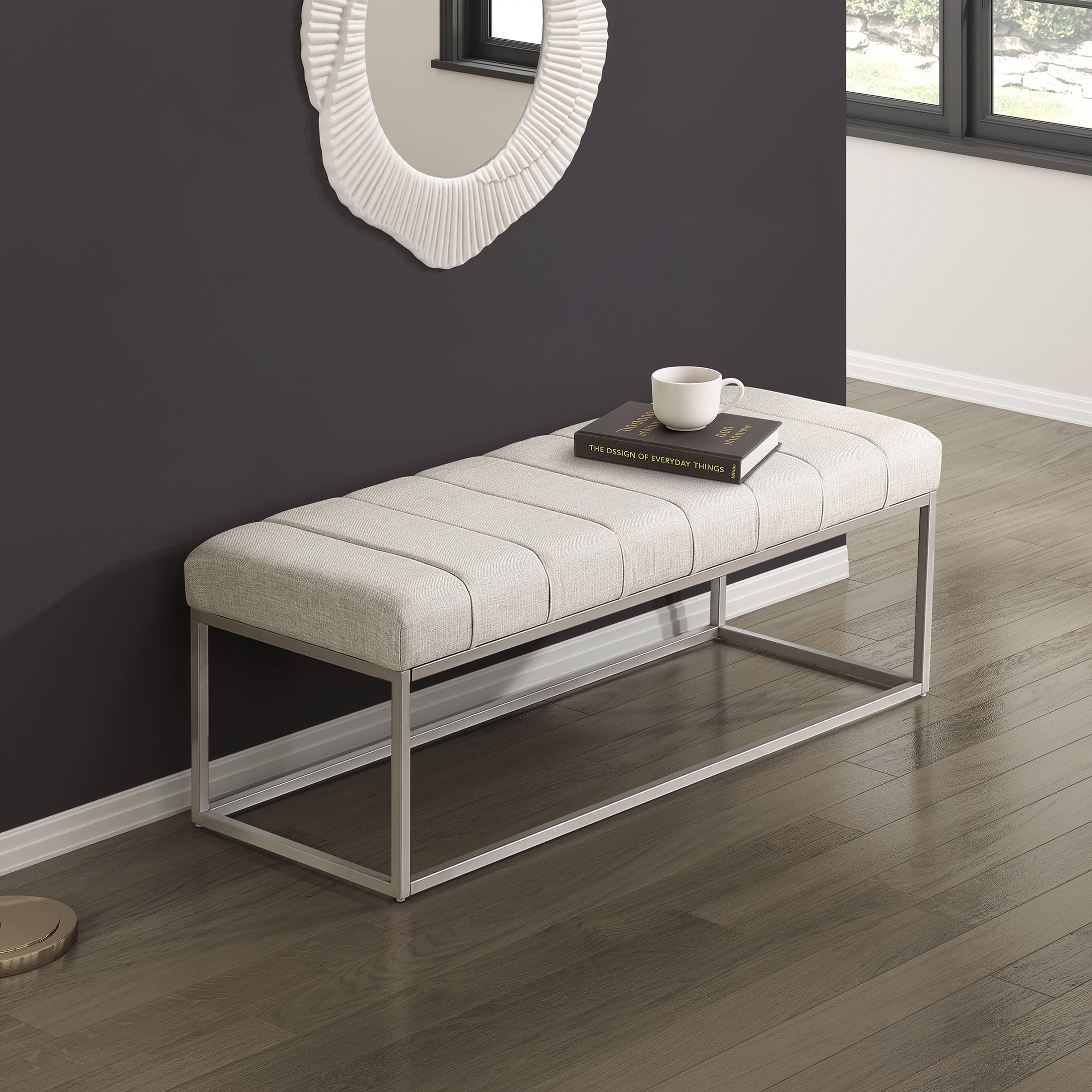 OakvillePark Avelith Metal Frame Textured Fabric Bench, Beige
