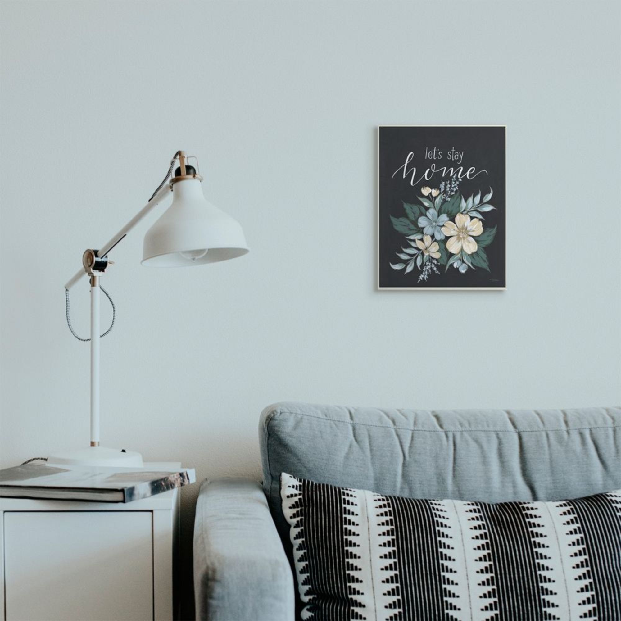 Michele Norman Lets Stay Home Quote Chalk Style Florals 10 in x 15 in Framed Painting Art Prints, by Stupell Home Décor