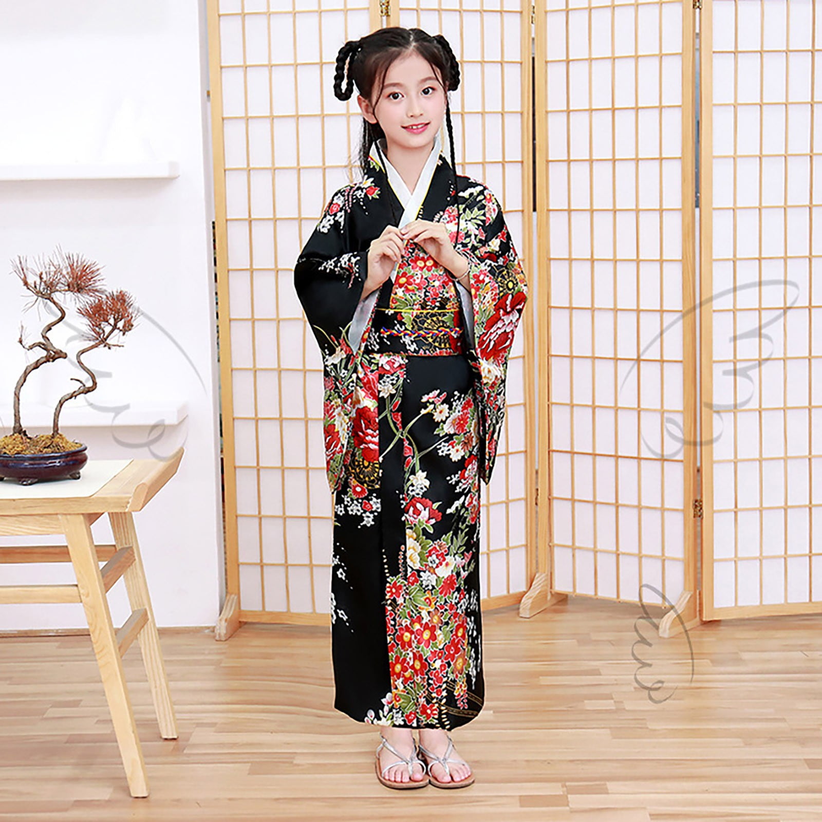 CONYUMN Japanese Traditional Dress Kimono Robe For Kids Girls