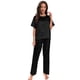 thumbnail image 1 of Gibobby Pijamas mujer invierno Conjunto de pijama sedoso de satén para mujer, camisa de manga corta con pantalón de pijama largo, ropa descanso PJ(Negro,XL), 1 of 5