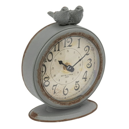 Creative Co-Op Decorative Pewter Mantel Clock with Bird, Grey