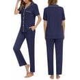 thumbnail image 4 of Ekouaer Womens Button-Down Pajama Set Soft Short Sleeve Sleepwear with Long Pants, 4 of 5