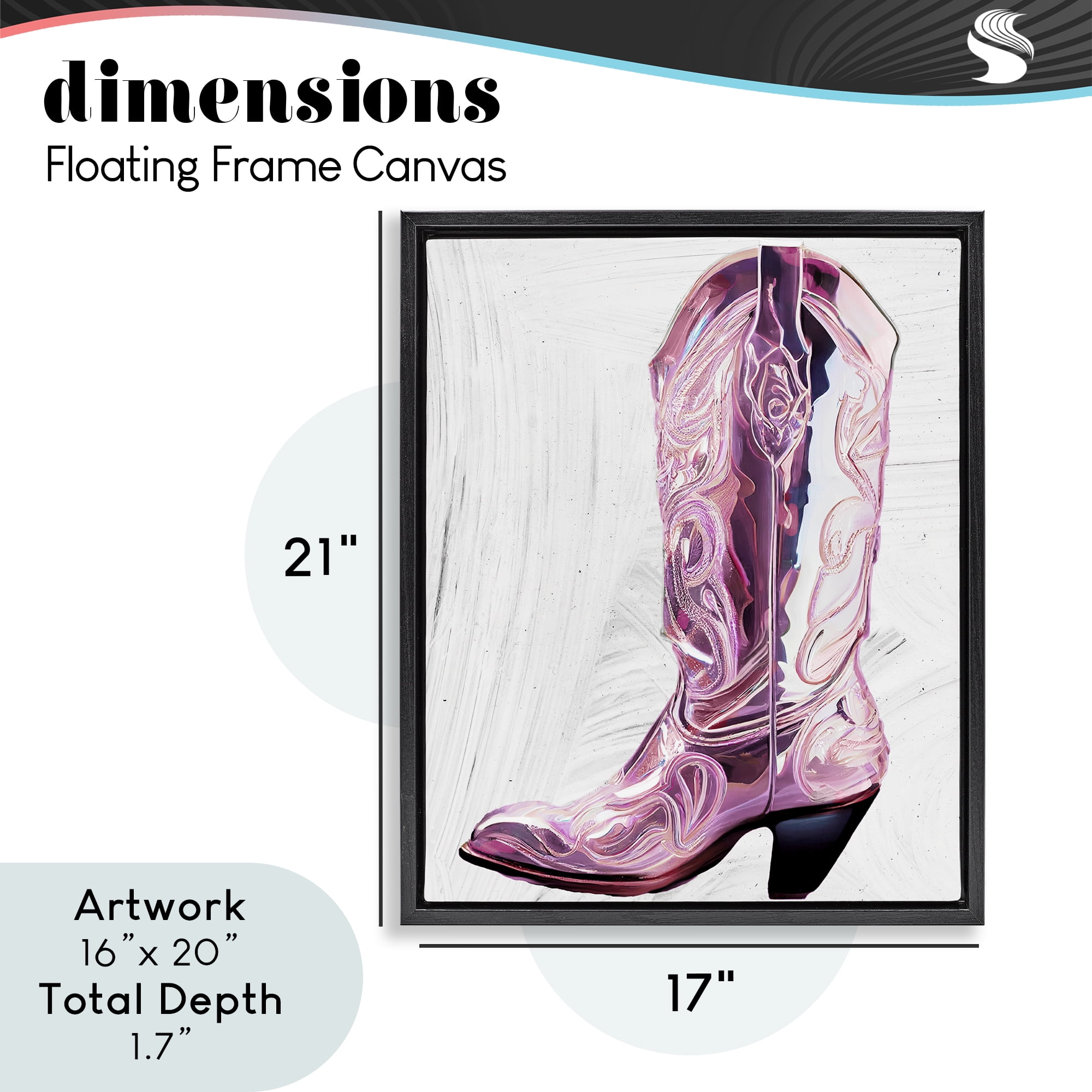 Cowgirl Cinderella's Boot Black Framed Floater Canvas Wall Art, design by Sasha