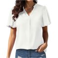 thumbnail image 1 of Mujeres sueltas casual manga corta cuello pico sólido casual blusa camiseta túnica tops OAVQHLG3B Store  lin121212, 1 of 5